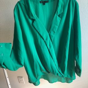 Jungle green. Deep V long sleeve blouse.
